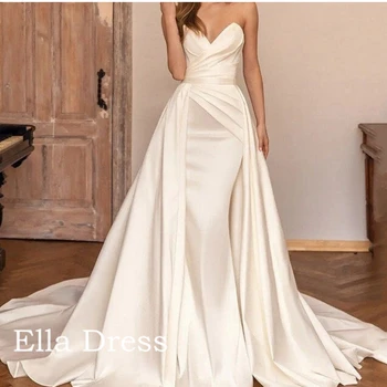 Ella fehér V-nyakú szatén sellő estélyi ruha Hosszú ruhák esküvői parti ruhákhoz Női luxus estélyi ruha 2023 elegáns