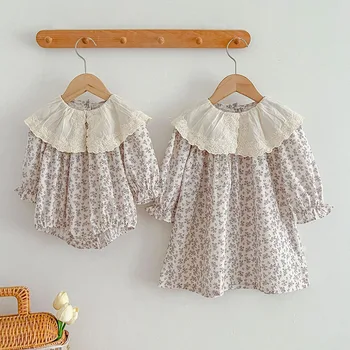 Európai Amerikai stílus Őszi tavaszi gyerek hercegnő ruhák Baby Rompers hosszú ujjú pamut nyomott varrás Testvérruházat