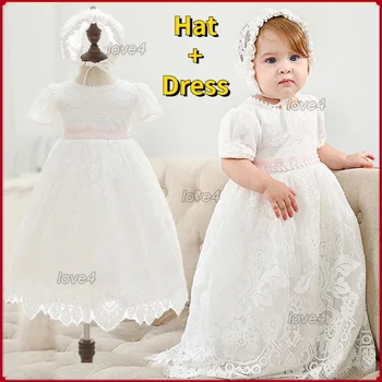 Fehér csipke keresztelő ruha csecsemő lányoknak Keresztelő 1. születésnapi hercegnő Hosszú ruhák kislánynak Esküvői vintage ruha