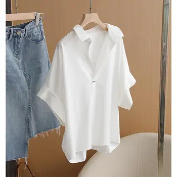 Fehér rövid ujjú ing nőknek 2023 tavaszi/nyári új stílusú elegáns stílusú felső vékony ing sifon