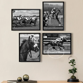 Fekete-fehér lóverseny fotóplakátok fenséges lóhoz Vászon festés Nyomatok Fali művészeti képek Modern lakberendezés