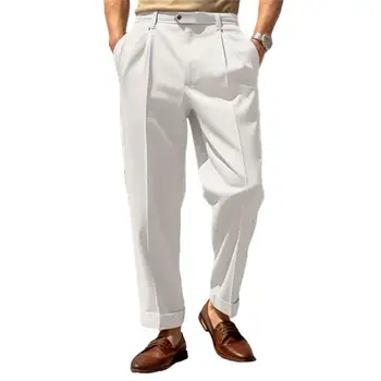 Férfi nadrág Stílusos férfi öltöny nadrág Kényelmes derékközép széles lábú lélegző anyag formális üzleti irodai viselethez Férfi alkalmi