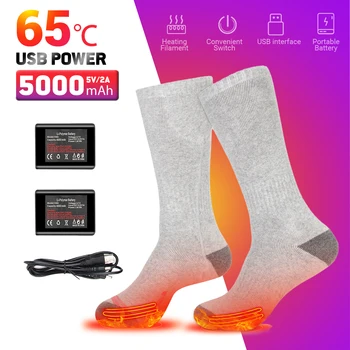 Férfi Női Fűtés Zokni Téli meleg zokni USB töltés 65 ° C Termikus zokni Infravörös Moto Ski Camping Elektromos fűtés Zokni