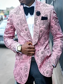 Férfi öltönykabát Alkalmi divat nyomat Lapel egygombos parti személyre szabott design Slim Fit férfi öltönykabát