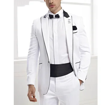 Férfi öltönyök Blézer dzseki nadrág Két részes fehér egymellű csúcsos hajtóka elegáns esküvő Terno Slim Fit jelmez Hombre 2 részes