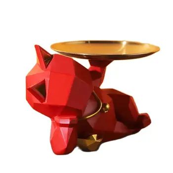 Gyanta dekoráció Macska szobor Butler tálcával a tárolóasztalhoz Élő szoba Geometriai szerencsés macska díszek Dekoratív szobor Kézműves gif