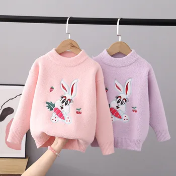 Gyerek pulóver Streetwear Szőrös nyuszi Kötött pulóverek lányoknak Őszi téli pamut Alkalmi Vicces Rajzfilm Nyúl pulóver GY08061