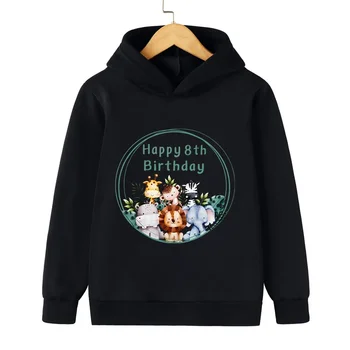 Gyerekek Vadállat Születésnapi szám 1-9. kapucnis pulóver Rajzfilm Oroszlán Elefánt Gyerek ruhák Lányok Születésnapi zsúr Ajándék Fiúk pulóverek