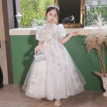 Gyermekruha party estélyi esküvői ruha lányoknak virágbáli ruha születésnapi hercegnő bankett nyári gyerek flitterek hosszú ruha