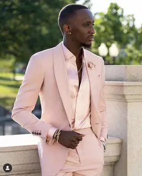 Handsome Design rózsaszín kendő hajtóka esküvői férfi öltönyök Tuxedo jelmez Homme Terno Masculino Slim Fit Blazer 2 darab (dzseki + nadrág)