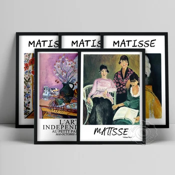 Henri Matisse kiállítási plakát, Matisse Három nővér olajfestmény, Lorette turbánsárga kabátos kép, vintage nyomatok