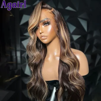 Highlight Blonde 13X6 Body Wave Lace Frontal Paróka 13x4 átlátszó csipke elülső emberi haj parókák fekete nőknek előre kihúzott ragasztó nélkül