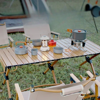 Hooki kültéri összecsukható asztal Hordozható kempingasztal készlet Istálló Kis asztal Téglalap alakú piknik és szék Istálló Tojástekercs