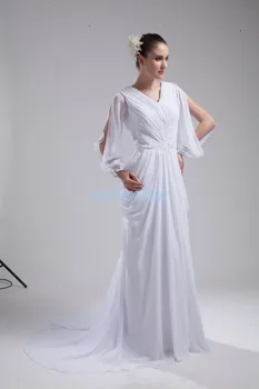 ingyenes szállítás Hivatalos ruhák 2018 hosszú ujjú menyasszonyi ruha anyja fehér debütáns ruhák sifon A menyasszonyi ruhák anyja