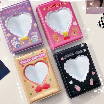 INS Bear Cake fotóalbum 3 hüvelykes Mini Idol képeslap rendező Book 40 Pocket Heart Hollow Kpop Korea Star képes kártyatartó