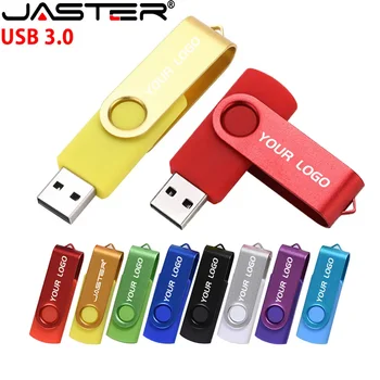 JASTER Free Custom Logo USB 3.0 Flash Drive 128GB forgatható nagysebességű memóriakártya 64GB színes üzleti ajándék toll meghajtó 32GB