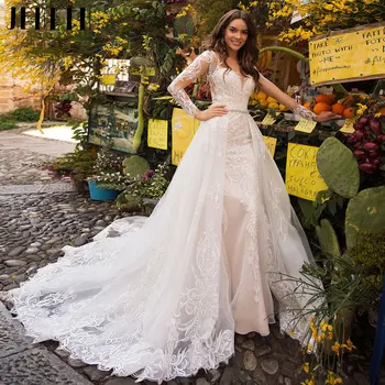 JEHETH Luxus sellő hátsó gombok Esküvői ruhák 2024 Szexi csipke O-nyakú menyasszonyi ruhák rátétek Vestidos de Novia egyedi készítésű
