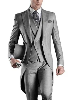Jelmez Homme 3 darab Divat Tuxedos Vőlegény Esküvői Férfi öltöny Tuxedo Terno Masculino De Pour Hommes Blazer(Kabát+Pants+Mellény)