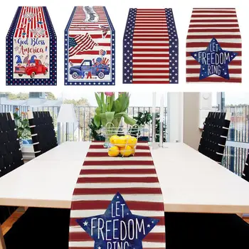 július 4. Asztali futó 13x71 hüvelykes eldobható étkészlet Veteránok napja Amerikai függetlenség napi dekoráció étkezőasztal fedélhez