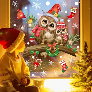 Karácsonyi bagoly ablak matricák Öntapadós ág bagoly falmatricák Karácsonyi aranyos bagoly üveg Kapaszkodók téli parti dekorációkhoz