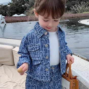 Kislány Jean ruha szett Tavaszi őszi pamut Toddler Girl Suit Gyerek farmer dzseki + szoknya 2DB Gyerek ruha szett Ruha 3-8
