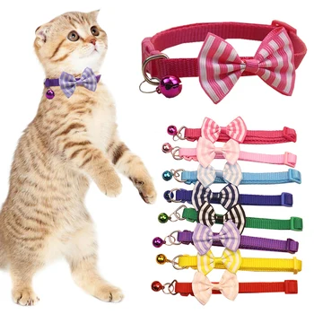 Kisállat kiegészítők Macska nyakörv csengő nyakörv állítható dekoratív kisállat íj nyakörv harang íj gallér kiskutyákkal és macskákkal kockás íj csengő