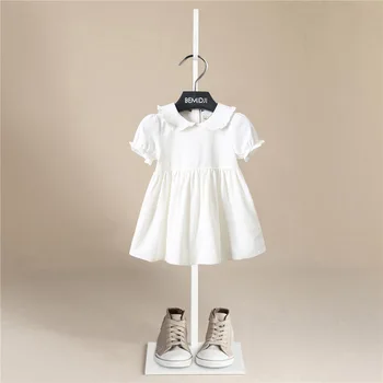 Kiváló minőségű nyári kislány ruha Fehér csipke ujjak Csecsemő ruhák Keresztelő ruhák Hercegnő születésnapi ruha kislánynak