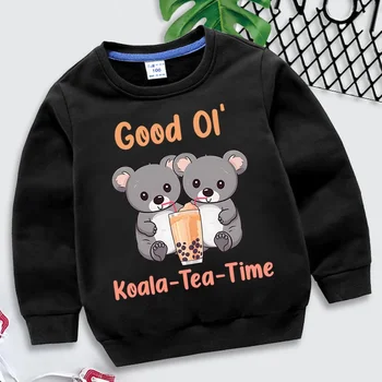 Koala Tea Time Print Girls Kapucnis pulóver Állat kapucnis pulóver Gyermek alkalmi stílusú ruhák Buborék-tea Gyerekruhák Fiú pulóver 2-14 év
