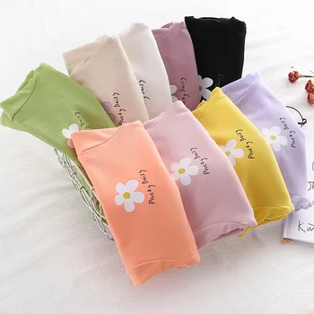 koreai stílusú őszi kislány ingek egyszínű virág betűnyomtatás ívelt szegélyű pulóver alsóingek gyerek felsők pólók