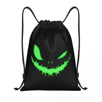 Kísérteties arc Halloween sötétzöld ragyogás arc húzózsinóros táskák tornazsák forró könnyű