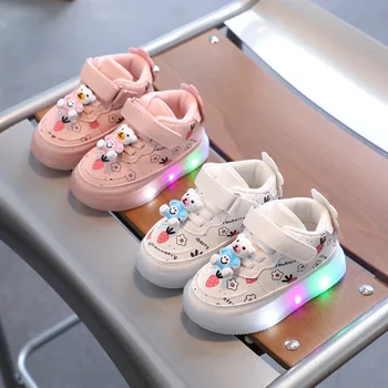 Light-on gyermek Gyerekcipők 1-6 éves korig 3 lány bőr felületű tornacipő Toddler Board cipő Alkalmi cipő puha alsó T