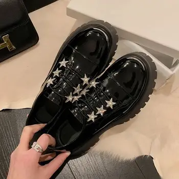 Lolita cipők Japán lány platform Fekete magas sarkú cipő divat kerek orrú Mary Jane női szabadalom fényes diák csillagcipő