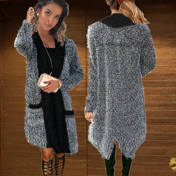 Lugentolo Hosszú kötött kardigánok Női Középhosszú pulóverek Kabát Őszi téli divat varrás Színes Cardigan