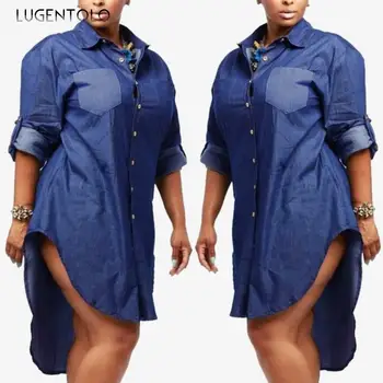 Lugentolo női divat hajtóka ing hosszú ujjú alkalmi egymellű farmer felső női személyiség Pocker Street Új hosszú ing