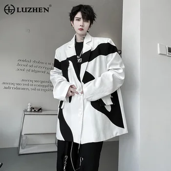 LUZHEN Koreai Elgance Men Blazers Trend kontraszt Színes Spliced Alkalmi öltöny kabát Ruffian Jóképű férfi dzsekik Ősz Új 45560f