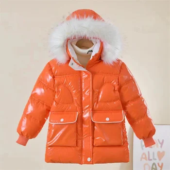Lányok Téli vastagodás meleg fényes kabátok 2023 Új gyerekdivat Hosszú kabátok Gyerekruházat Tizenéves lány és bársony felsőruházat