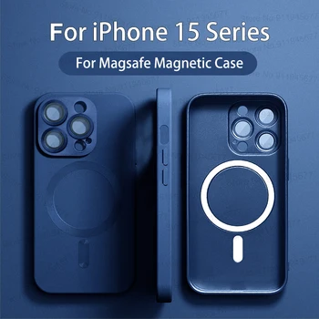 Magsafe luxus mágneses telefontokhoz iPhone 15 11 13 14 12 Pro Max Plus szilikon tokokhoz Lencsevédő tok Tartozékok