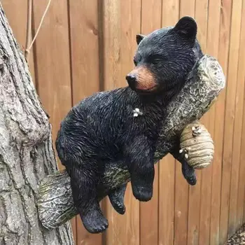 Medve szobor Imádnivaló Fekete medve Figura fa Ölelés Lakberendezés Kézműves kiegészítők Gyanta fa figurák Miniatűrök