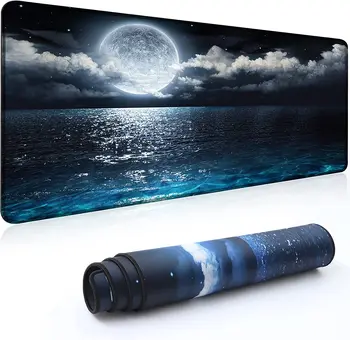 Moon Ocean asztali szőnyeg, nagy egérpad 35×15.6×0.12 XXL bővített játékhoz tervezett egérpad szőnyeg csúszásmentes talppal varrott Eges egérpaddal
