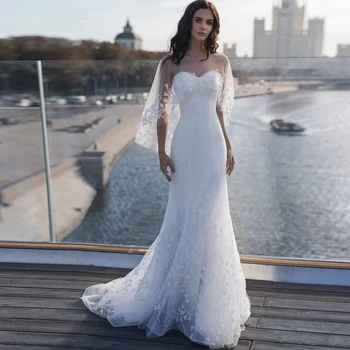 Nagybani fehér sellő 2021 Menyasszonyi esküvői ruhák kendővel Kedvesem fűző Vissza menyasszonyi ruhák menyasszonyseprő vonathoz