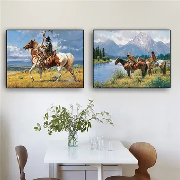 Native Horse Absztrakt olajfestmény vászonra Plakátok és nyomatok Vintage skandináv falfestmény Kép a nappaliba