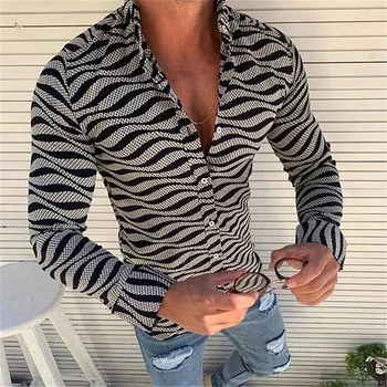 New Fashion férfi ingek csíkos hosszú ujjú alkalmi lehajtható gomb karcsú szabású ing férfi ruhákhoz Streetwear felsők férfi
