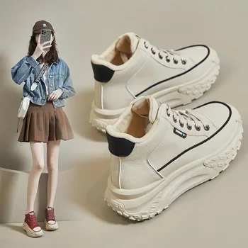 Női cipők Fehér cipők 2023 ősz és tél Új, kis méretű vastag alsó deszkás cipő Puha alsó szabadidő Turistacipők