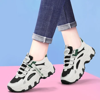 Női edzőcipők Új vaskos tornacipők Női légáteresztő hálós alkalmi cipők Tornacipők Tenisz női platform fűző vulkanizált cipők