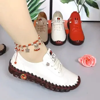 Nők Tavaszi vintage lélegző cipők Platform naplopók Fűzős bőr üreges slip-on New Fashion alkalmi anya cipő Zapatos Mujer