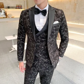 Olasz stílusú mintás öltöny férfi esküvői vőlegény ruha öltönyök karcsú alkalmi üzleti szociális öltöny férfiak PROM estélyi öltöny színpadi jelmez