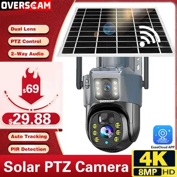 Overscam napelemes kettős lencsés kamera kültéri 4k WIFI humanoid nyomkövető felügyelet 8MP PTZ színes éjjellátó biztonság IP megfigyelés