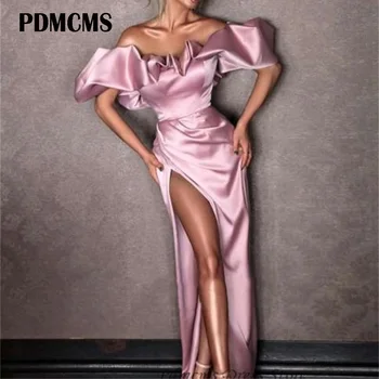 PDMCMS arab estélyi ruhák 2024 vállról Váll magas oldal osztott divat sellő rózsaszín báli ruha Hosszú Dubai hírességek parti ruhája