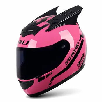 Pink Warrior fekete szarvak Teljes arcú motoros sisak kopásálló motocross Kask légáteresztő versenysisak leesés elleni fejvédelem