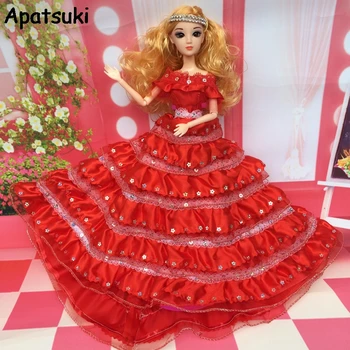 Piros 1/6 esküvői ruha Barbie babához Hercegnő esti parti ruhákat visel Hosszú ruha ruha ruhák Ruhák Barbie baba kiegészítőkhöz